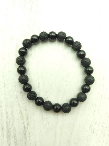 Pulsera de Turmalina Negra y Roca Volcánica
