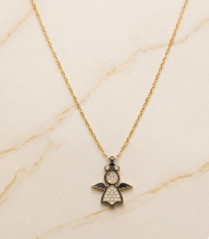 Fio C/Anjo da Guarda e Brilhantes - Dourado