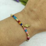 Pulseira em Aço c/ Mão de Fátima e contas coloridas