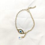 Pulseira em Aço C/ Olho Turco e Pendente c/ Coração