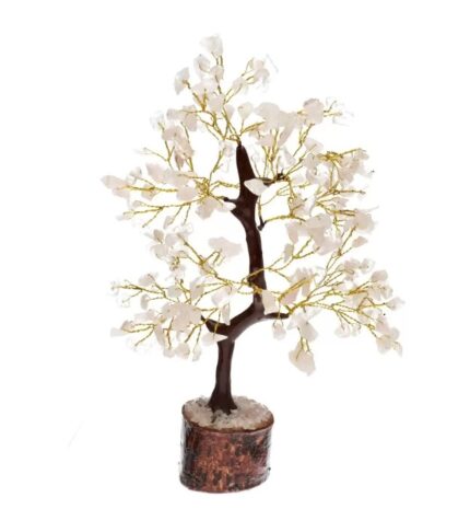 Árvore de Quartzo Rosa Com Base de Madeira