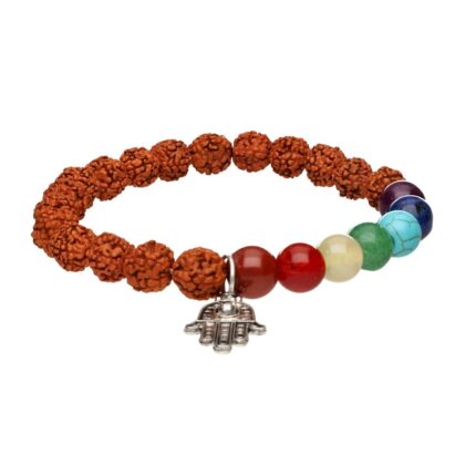 Pulseira Rudraksha com Chakras e Mão de Fátima