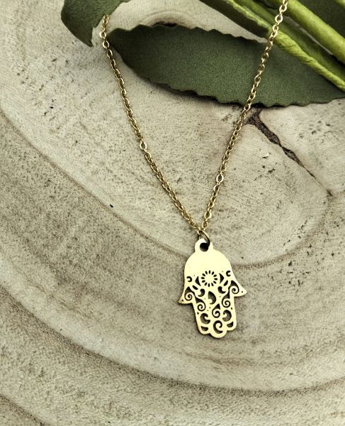 a12 Fio em Aço Com Mão de Fátima Dourado - Image 1