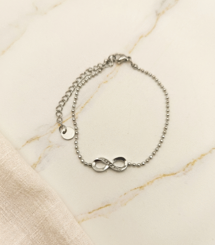 Pulseira em Aço Prateada c/ Infinito e Brilhantes