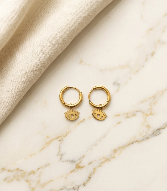 11_10 Brincos em Aço C/ Olho Turco em Pendente - Image 1