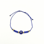 Pulseira Ajustável C/ Fio azul, Contas e Olho Turco