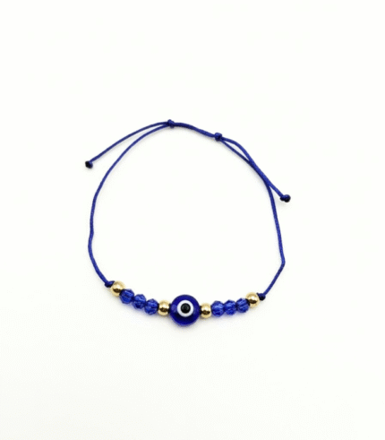 Pulseira Ajustável C/ Fio azul, Contas e Olho Turco