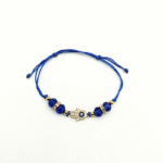 Pulseira Ajustável C/ Fio azul, Contas,  Mão de Fátima e Olho Turco