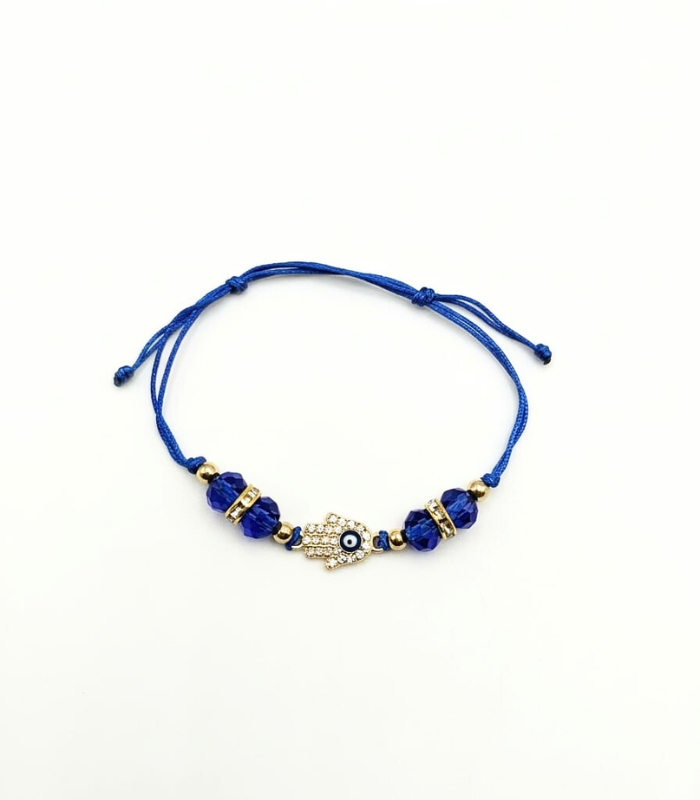 14 Pulseira Ajustável C/ Fio azul, Contas, Mão de Fátima e Olho Turco - Image 1