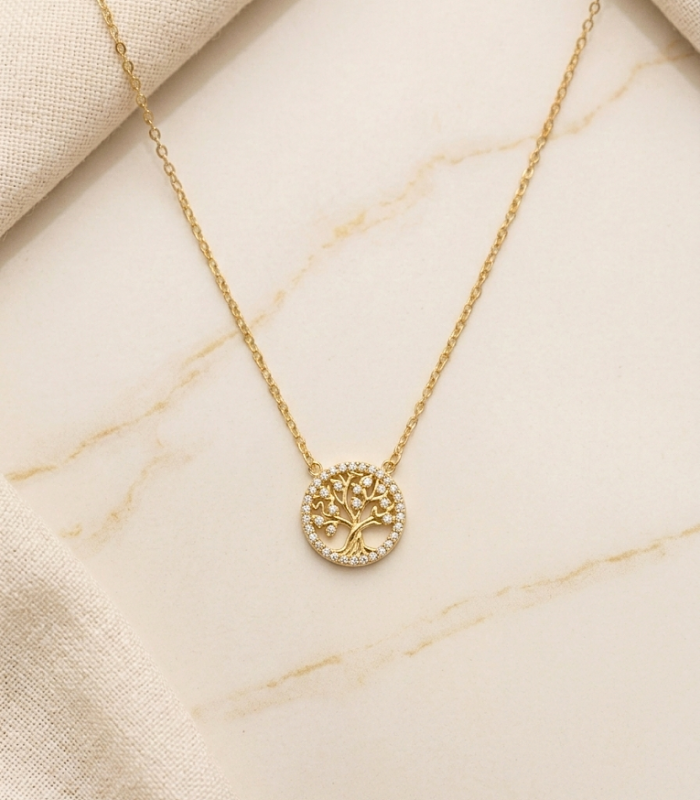 1_65 Fio em Aço Dourado c/ Árvore da Vida e Brilhantes - Image 1