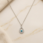 Fio em Aço Prateado, C/ Gota ccom Brilhantes e Olho Turco