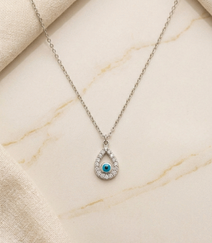 Fio em Aço Prateado, C/ Gota ccom Brilhantes e Olho Turco