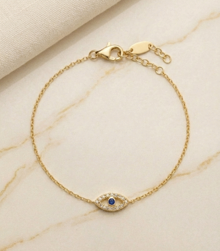 Pulseira em Aço com Olho Turco Dourada