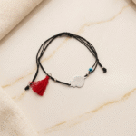 Pulseira Fio Algodão C/Coração de Viana e Olho Turco - Prateado