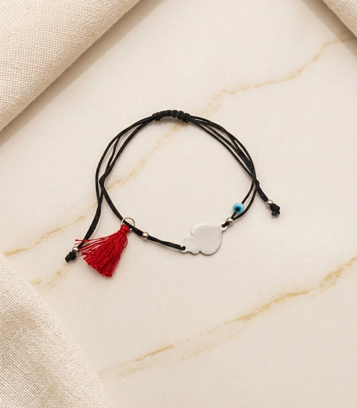 8_11 Pulseira Fio Algodão C/Coração de Viana e Olho Turco - Prateado - Image 1