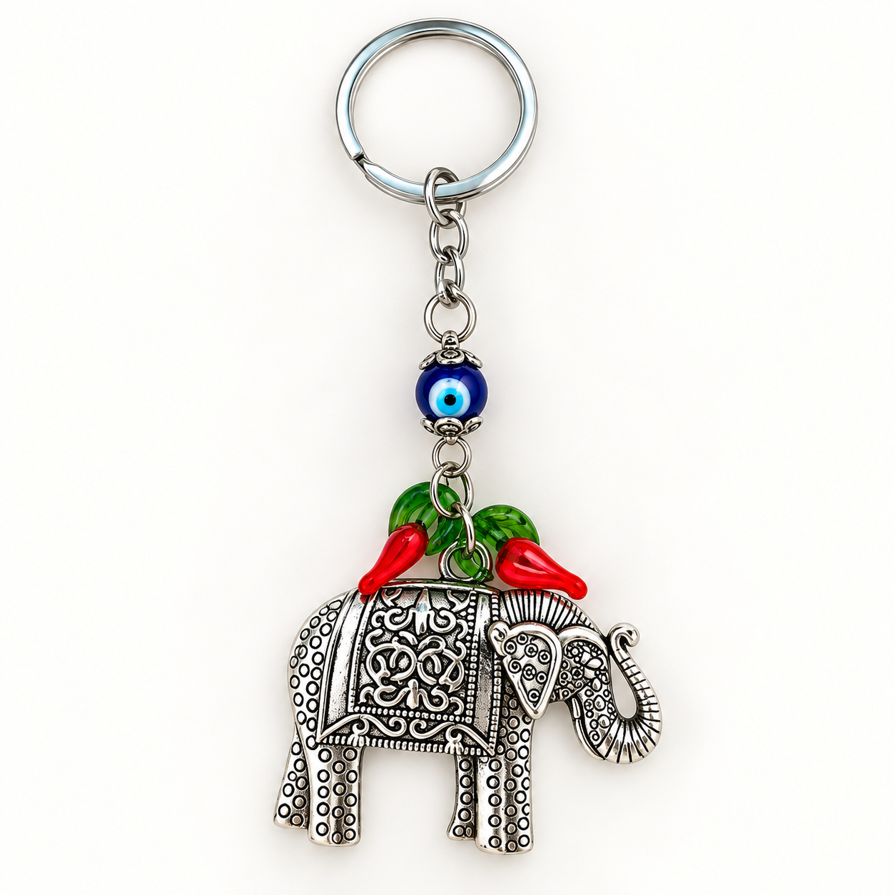 Porta-Chaves Elefante da Sorte com Olho Turco e Malaguetas